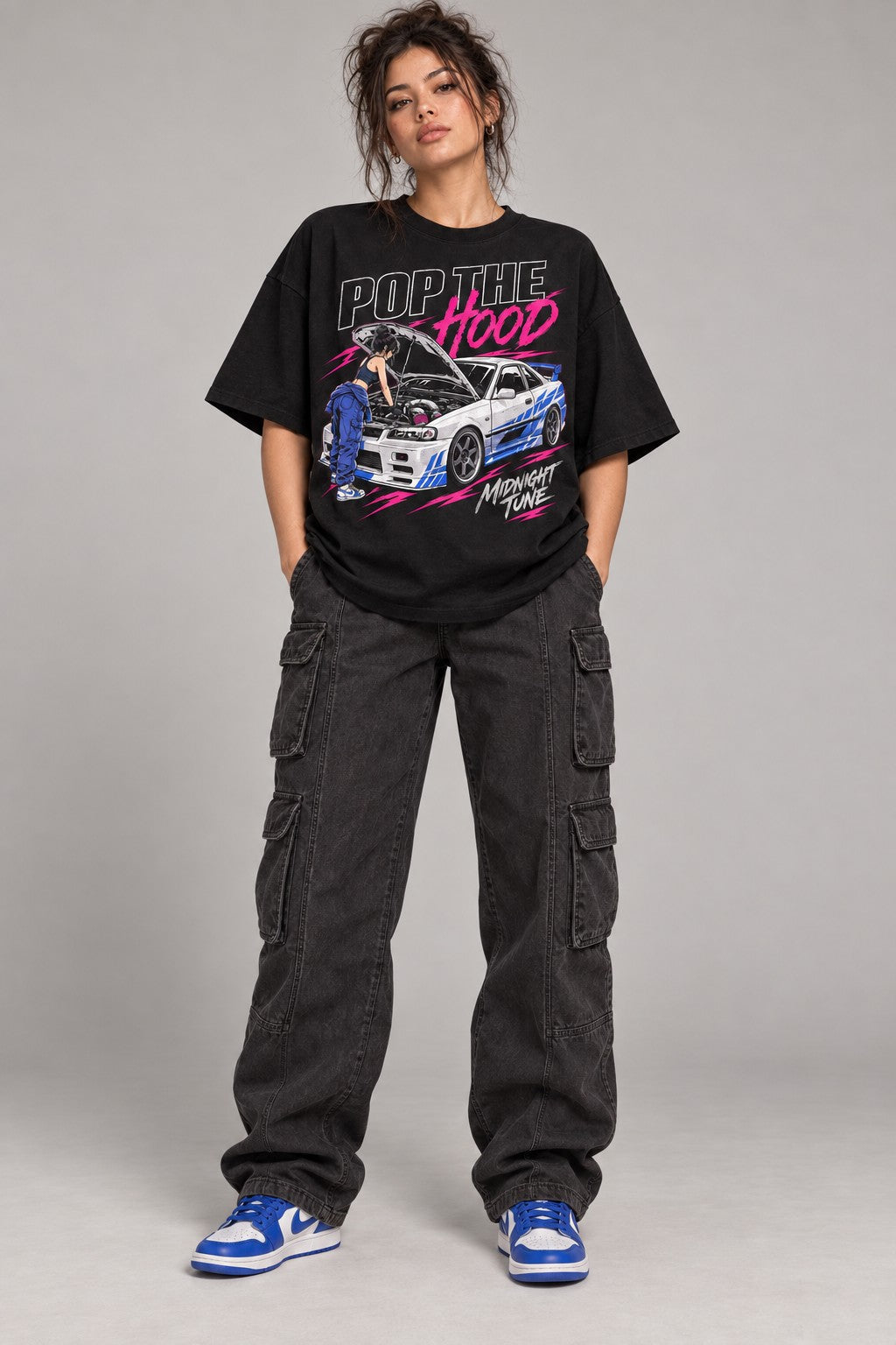 Pop The Hood Midnight Tune oversized T-shirt front view