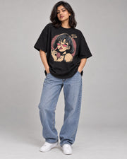 90s Club women oversized black T-shirt full front