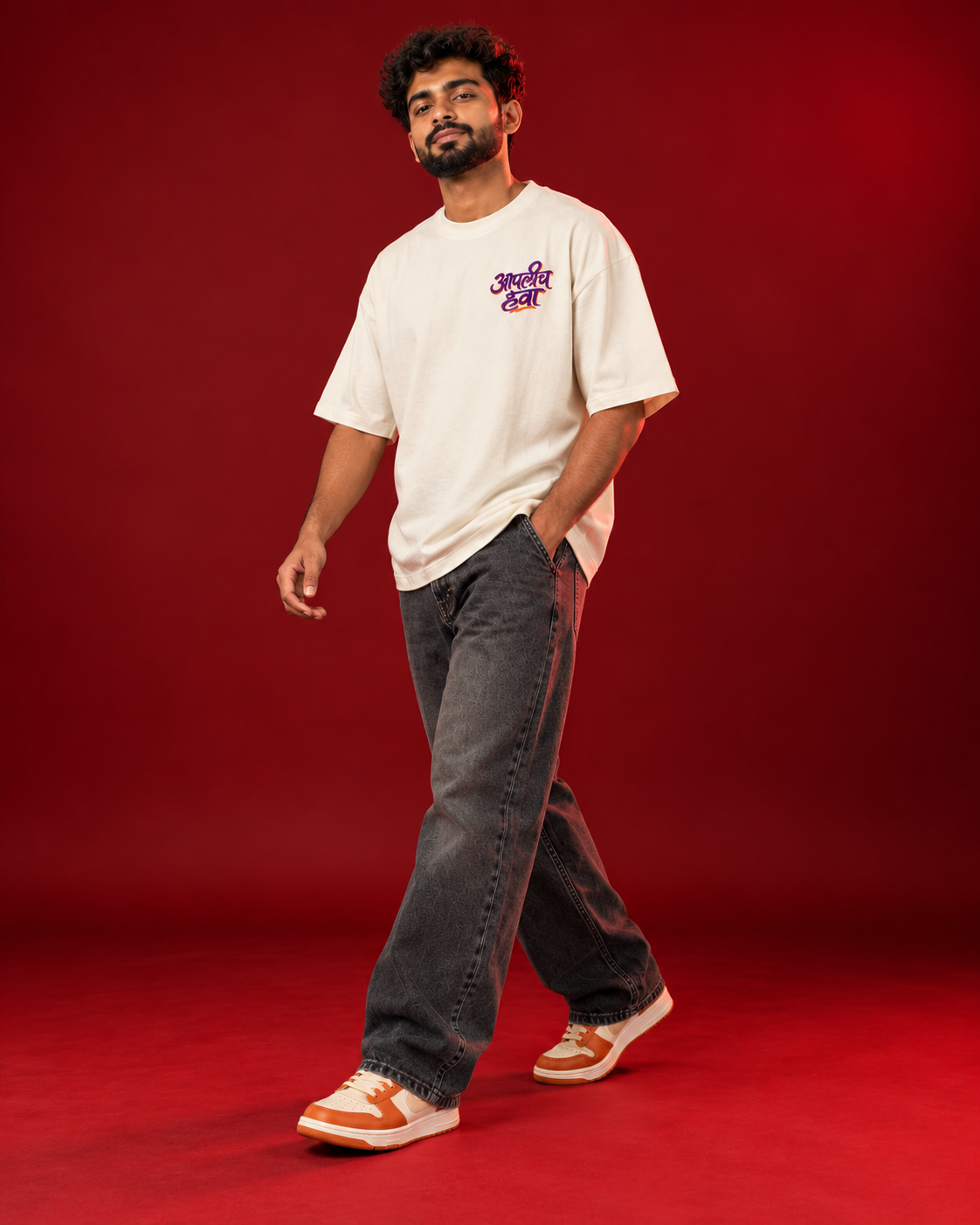 AAPLICH HAWA Marathi typography offwhite tee Side view