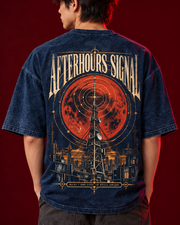 AFTERHOURS SIGNAL navy acid wash oversized T-shirt detail view