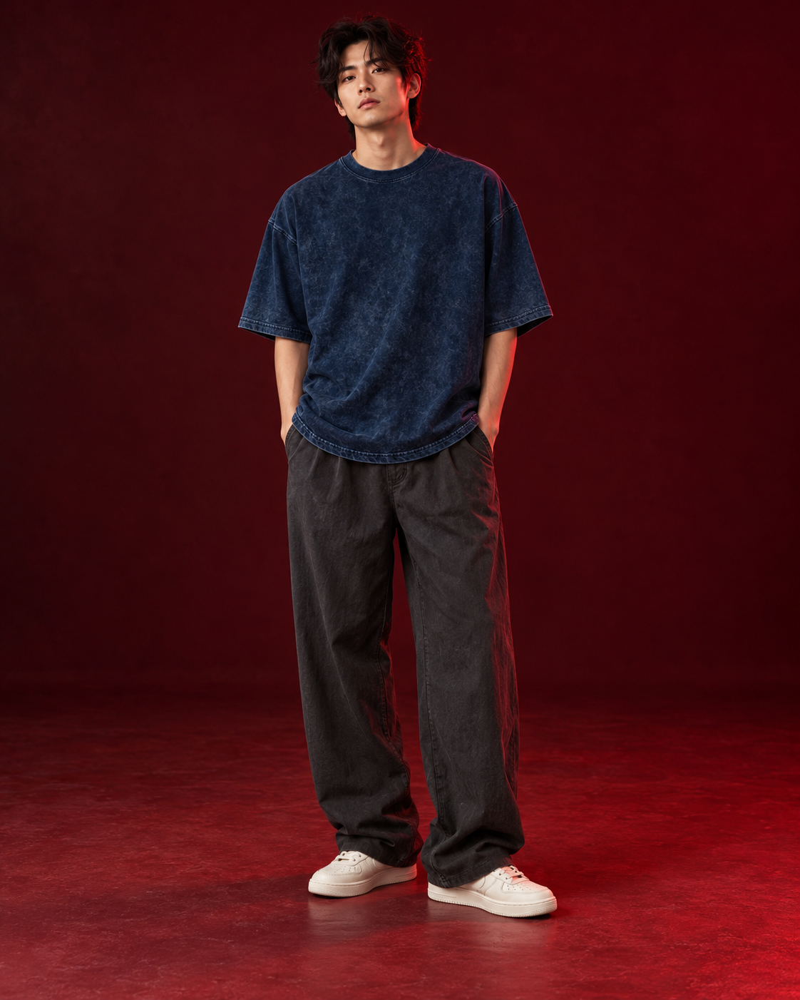 AFTERHOURS SIGNAL navy acid wash oversized T-shirt front view