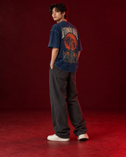 AFTERHOURS SIGNAL navy acid wash oversized T-shirt side view