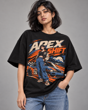 APEX SHIFT 27 women's oversized T-shirt print close-up