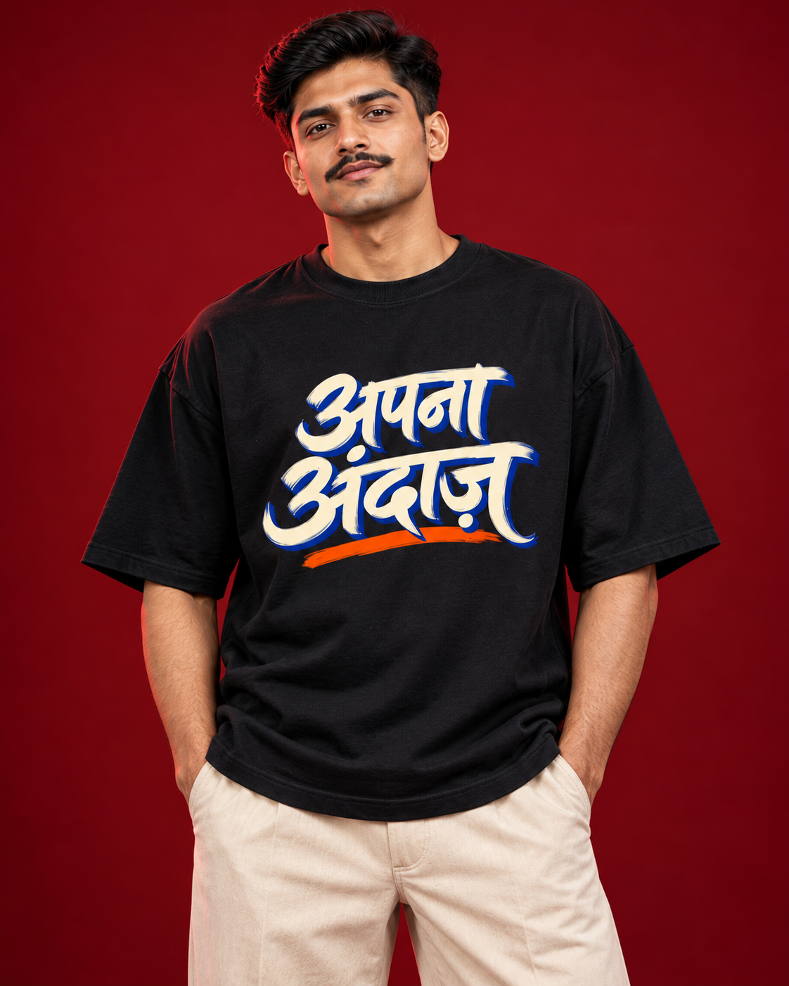APNA ANDAAZ Hindi typography black tee Close view