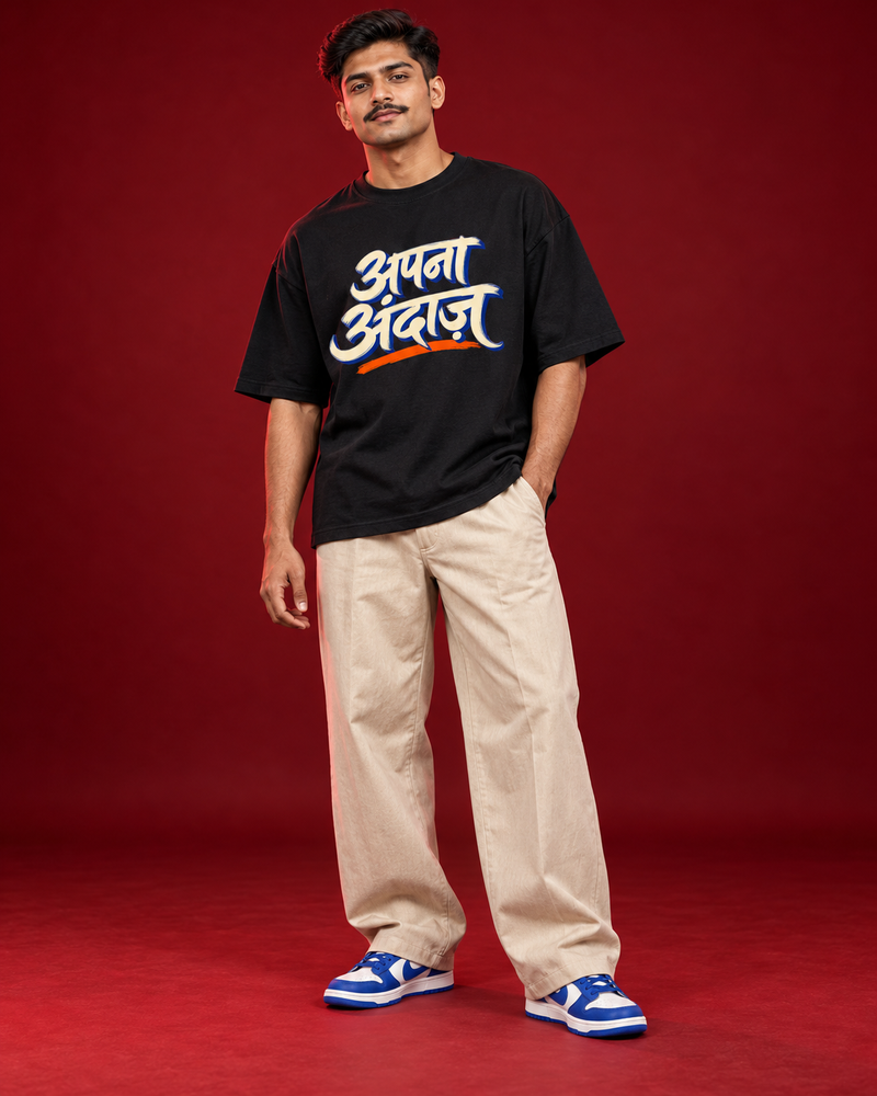 APNA ANDAAZ — BLACK OVERSIZED T-SHIRT