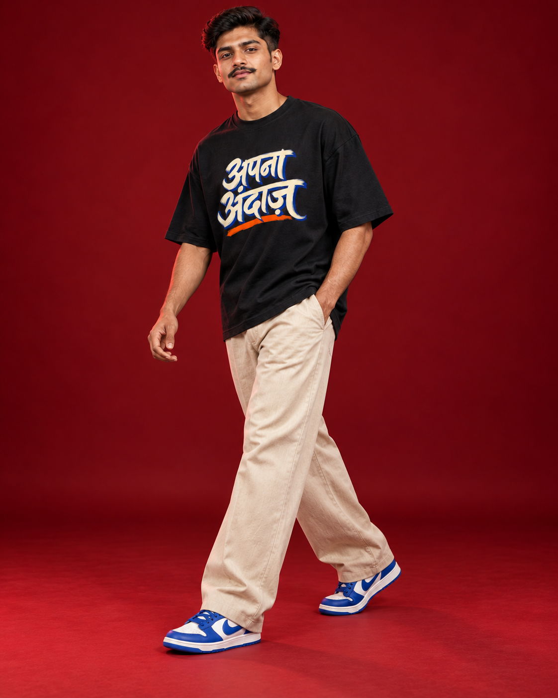 APNA ANDAAZ Hindi typography black tee Side view