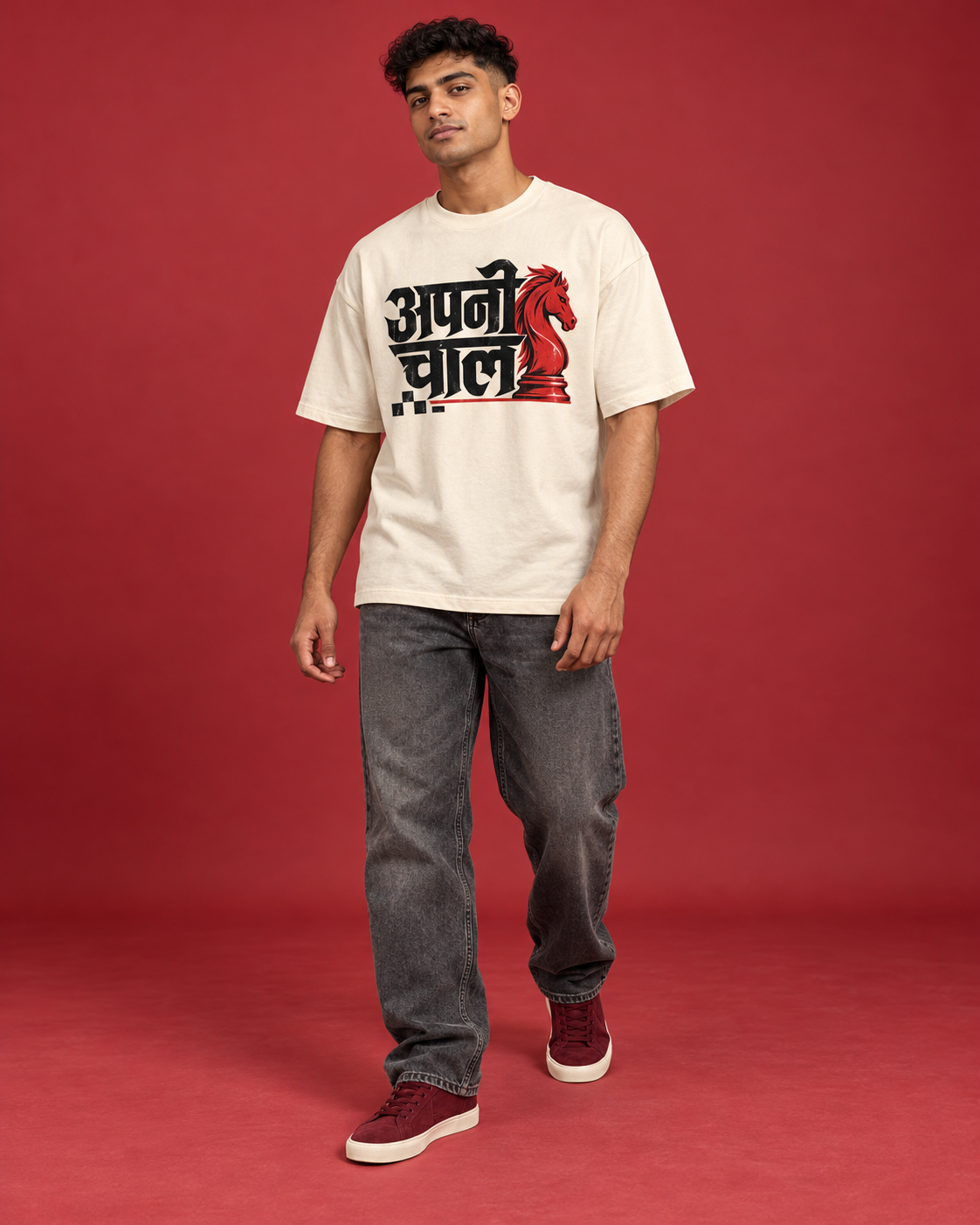 APNI CHAAL men's off-white oversized tee front