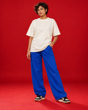 BHANNAT women's off-white oversized T-shirt plain front view red studio