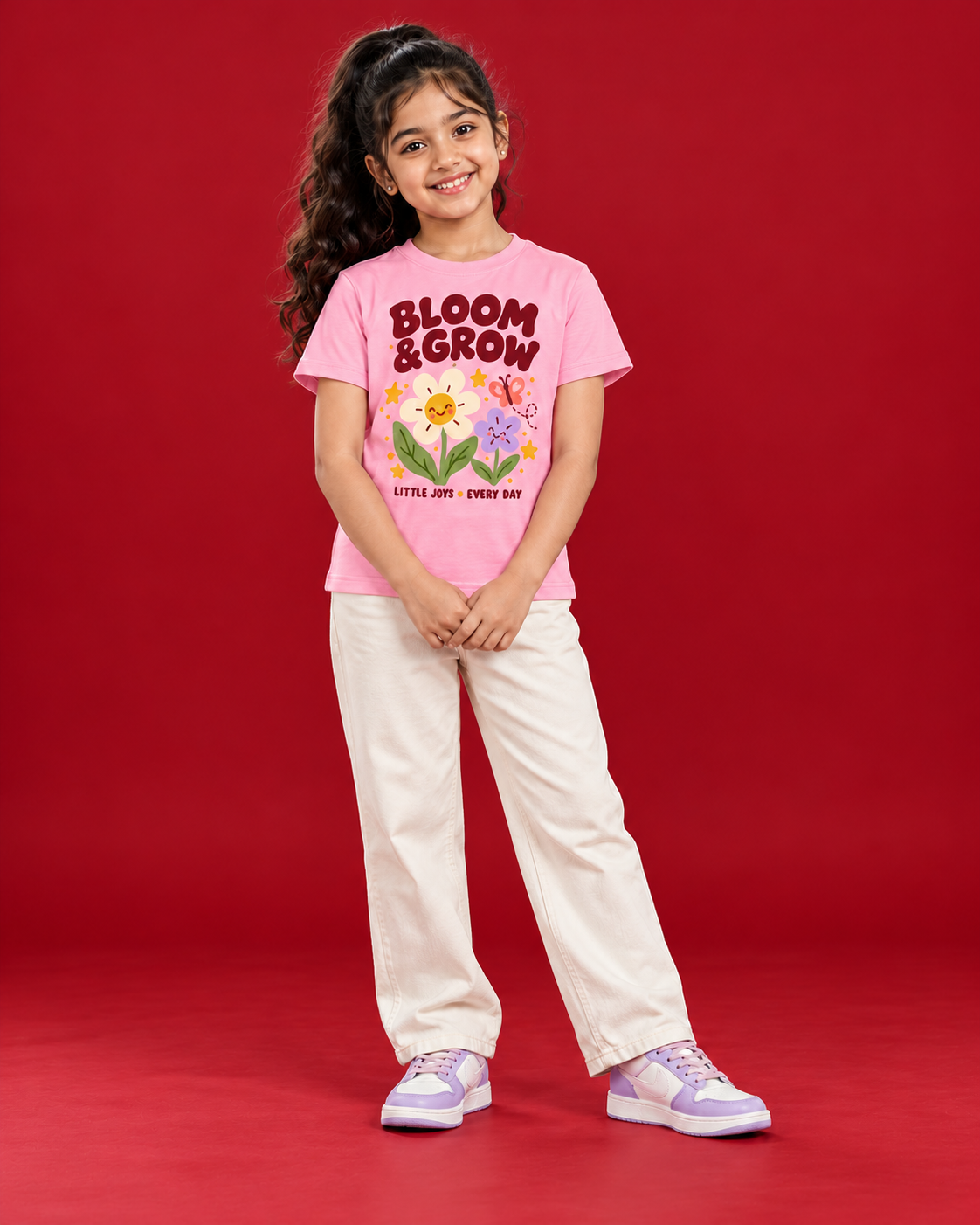Bloom and Grow pink kids tee front