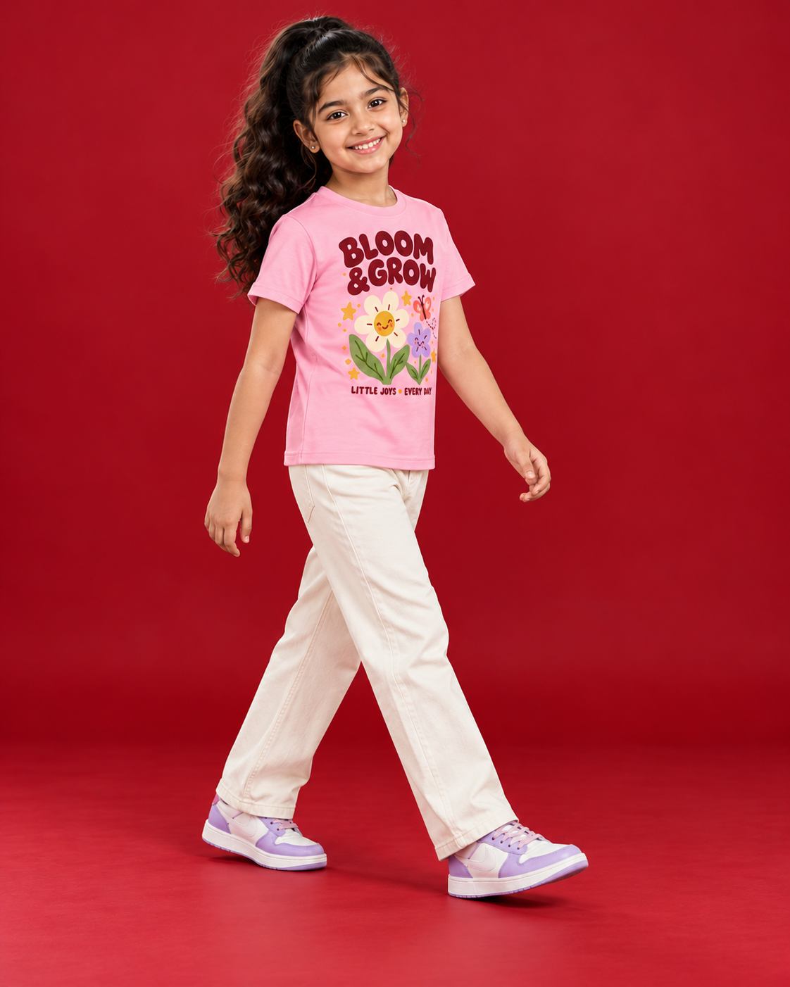 Bloom and Grow pink kids tee side