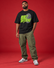BUILT DIFFERENT men's black oversized tee front