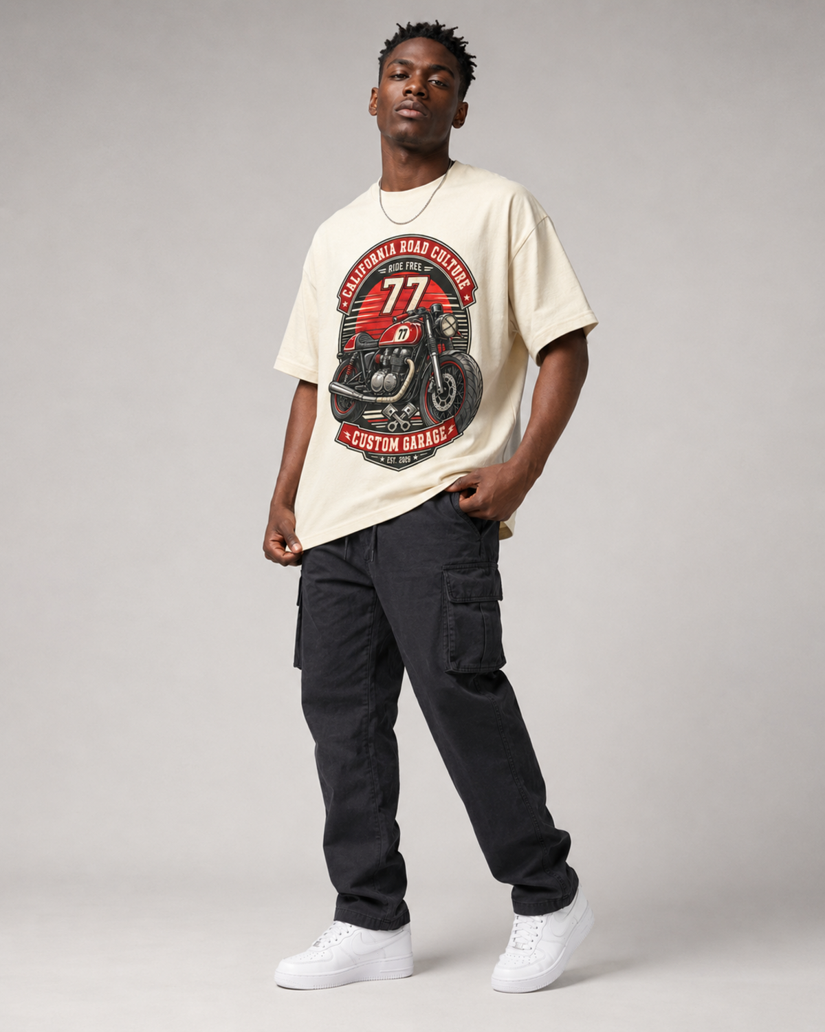 California Road Culture 77 oversized T-shirt three-quarter view