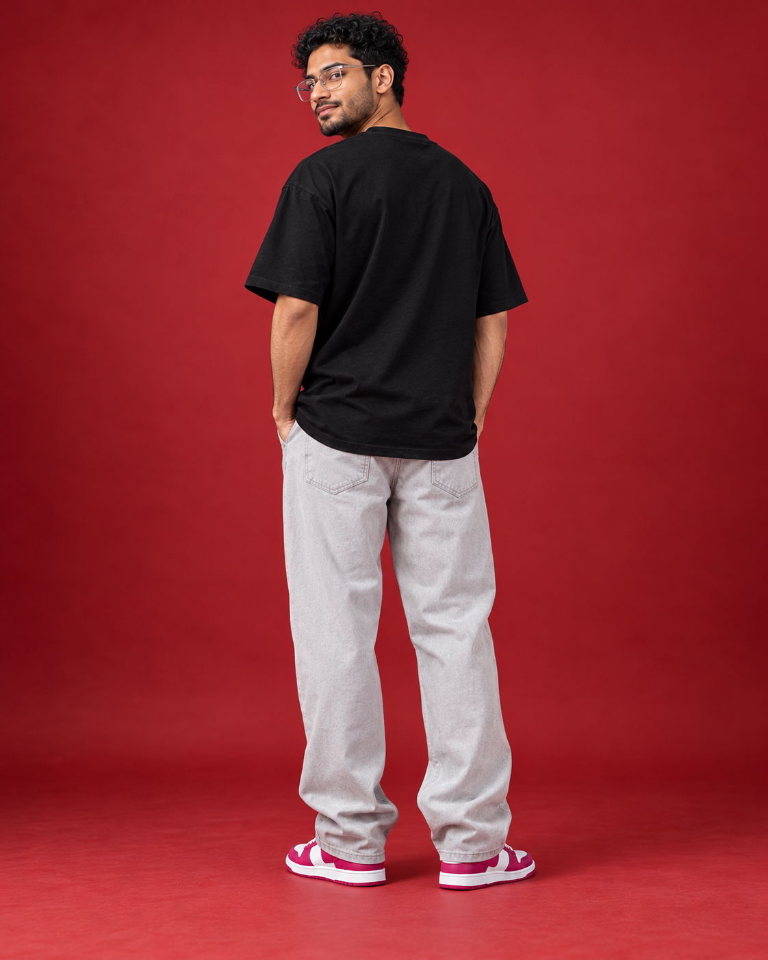 CALM IN CHAOS plain black oversized men's tee back