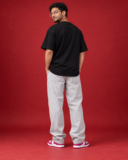 CALM IN CHAOS plain black oversized men's tee back