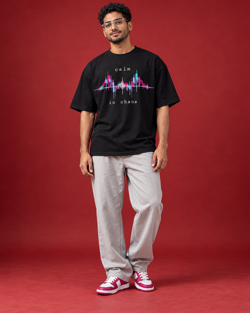 CALM IN CHAOS — MEN'S BLACK OVERSIZED T-SHIRT
