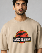 CARDIO TRAINING Beige Oversized T-Shirt Close-Up View