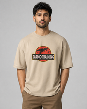 CARDIO TRAINING Beige Oversized T-Shirt Front View