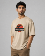 CARDIO TRAINING Beige Oversized T-Shirt Three Quarter View