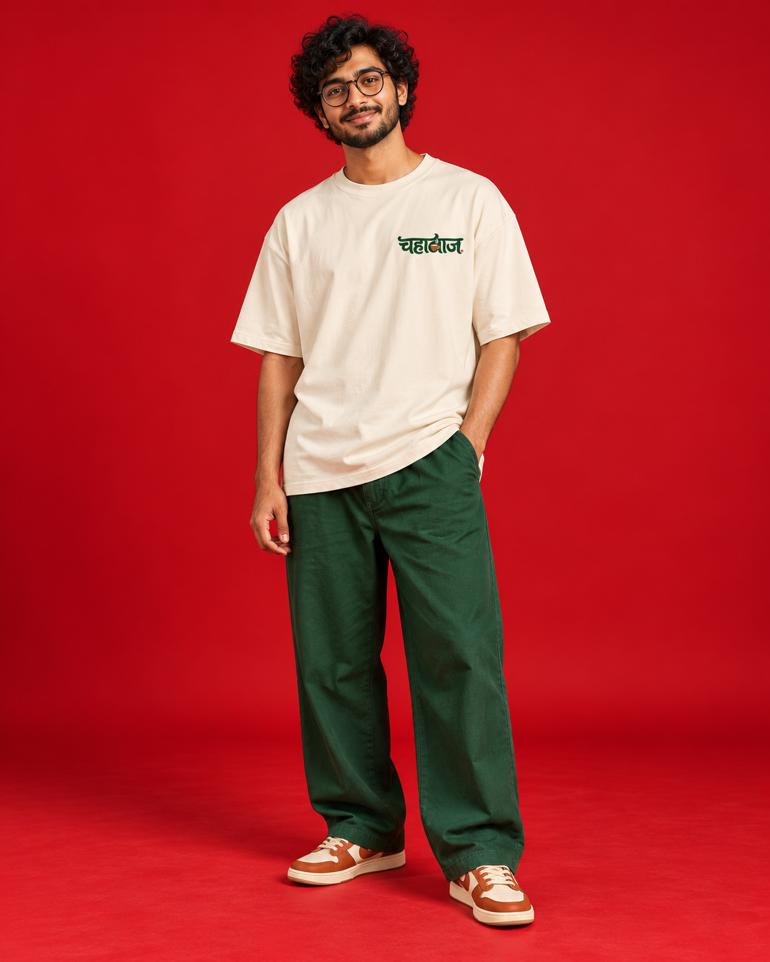 Chahabaaz off-white oversized Marathi typography T-shirt front