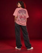 CHERRY ON THE RUN rose pink oversized T-shirt back view