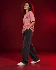 CHERRY ON THE RUN rose pink oversized T-shirt side view