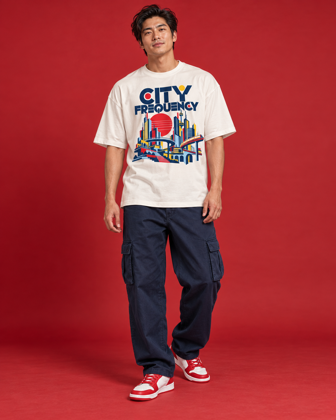 CITY FREQUENCY men's off-white oversized city tee front