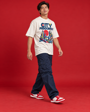 CITY FREQUENCY off-white men's tee walking three-quarter view