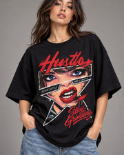 City Rush Hustle women oversized T-shirt front print close-up