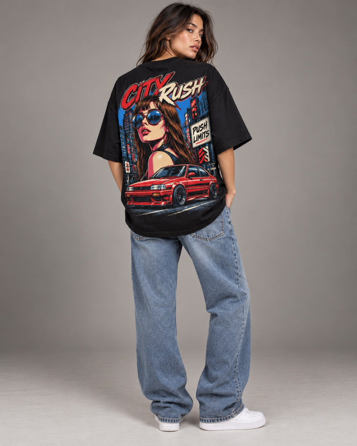 City Rush Hustle women oversized T-shirt full back