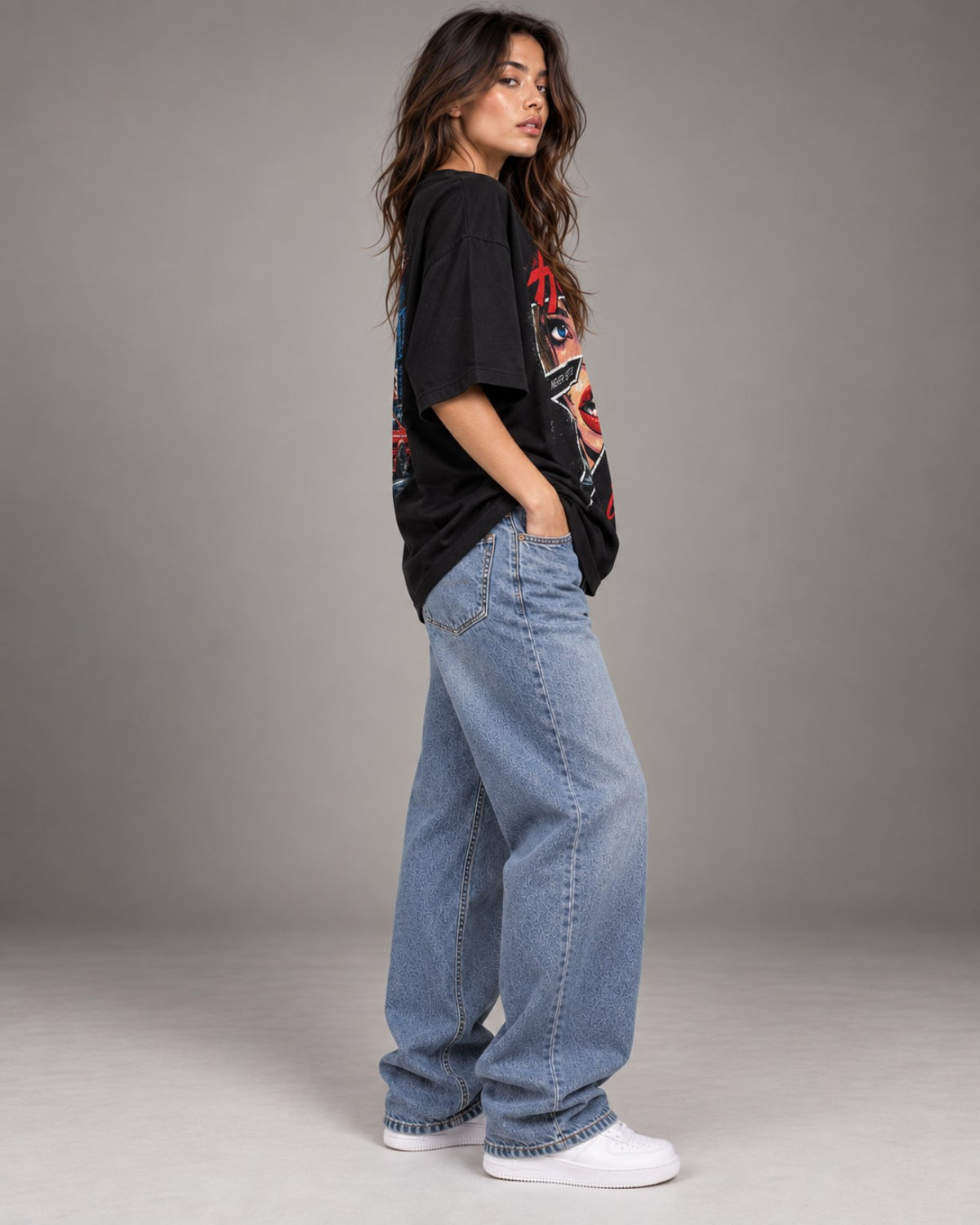 City Rush Hustle women oversized T-shirt side pose