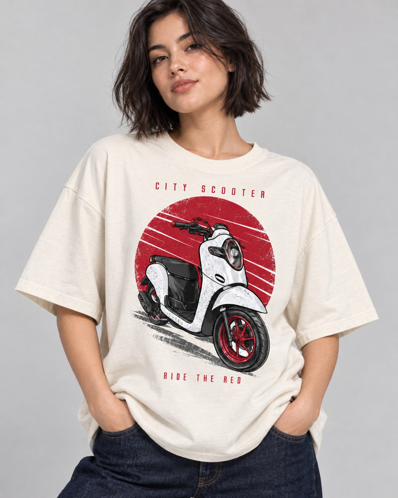 CITY SCOOTER RIDE THE RED OVERSIZED T-SHIRT