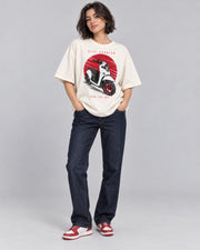 City Scooter Ride the Red women off-white oversized T-shirt full front
