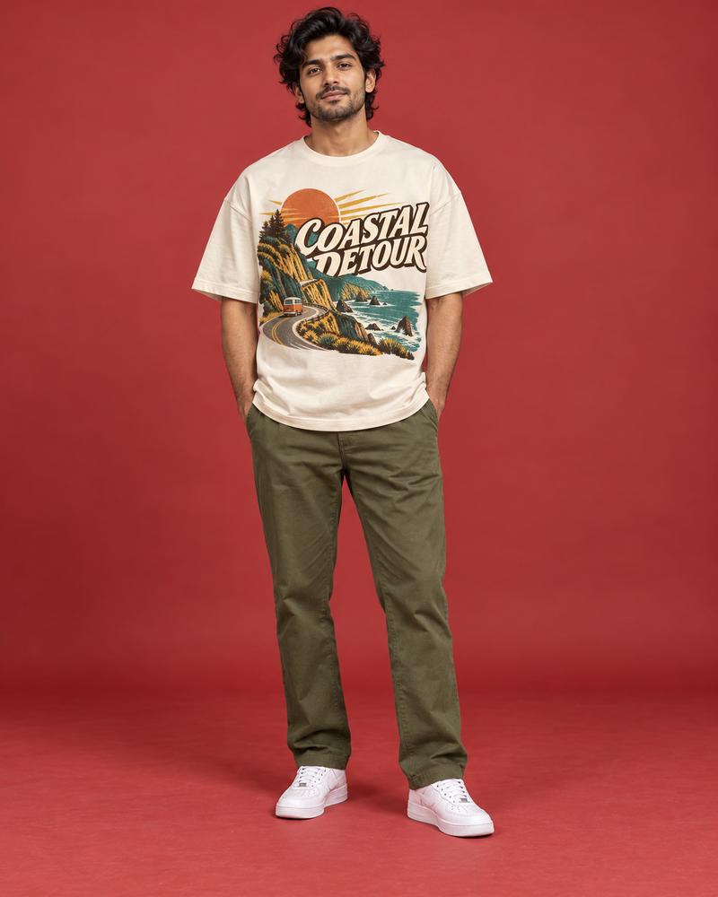 COASTAL DETOUR — MEN'S OFF-WHITE OVERSIZED T-SHIRT