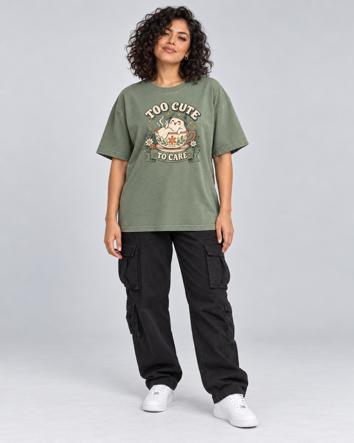 TOO CUTE TO CARE WOMEN'S OVERSIZED T-SHIRT corrected full front