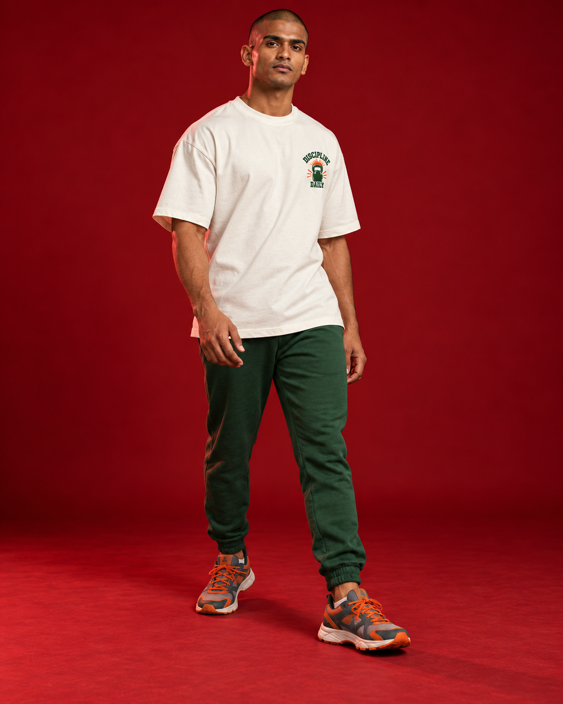 DISCIPLINE DAILY men's offwhite gym tee Side view