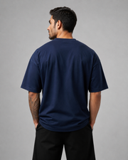 EAT SLEEP GYM REPEAT Navy Blue Oversized T-Shirt Back View