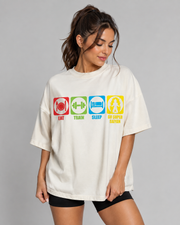 EAT TRAIN SLEEP GO SUPER SAIYAN Women's Off White Oversized T-Shirt Front View