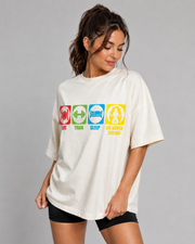 EAT TRAIN SLEEP GO SUPER SAIYAN Women's Off White Oversized T-Shirt 3/4 View