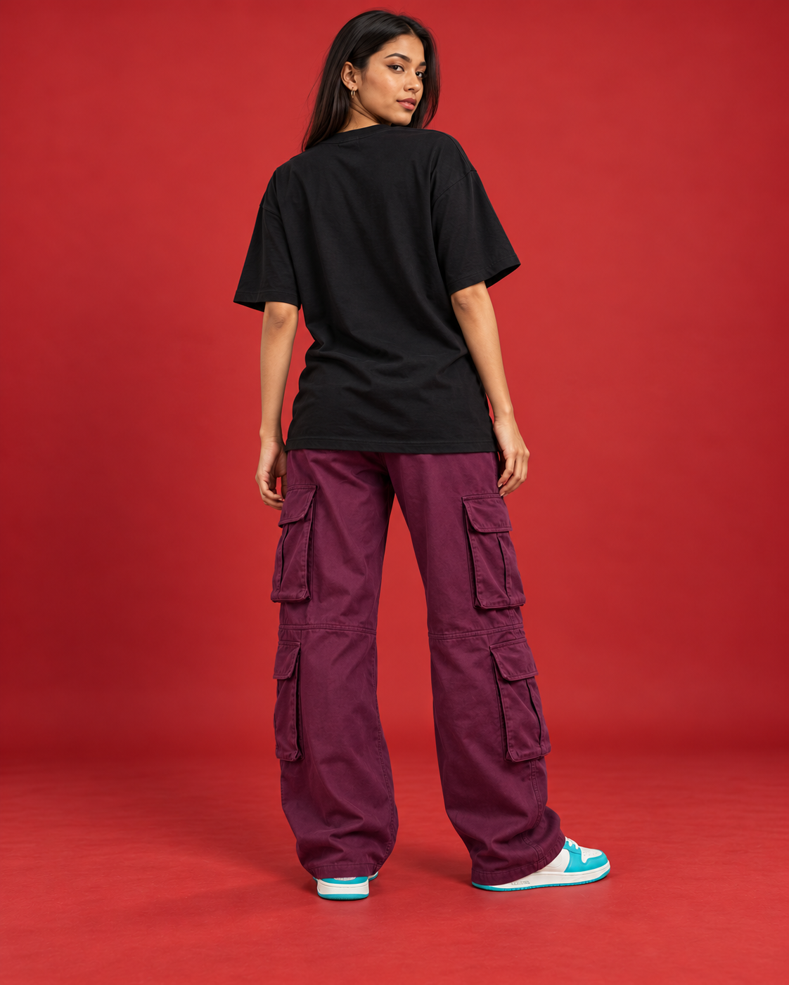 ECHO RUNNER plain black oversized women's tee back