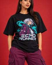 ECHO RUNNER manga graphic and matte cotton close-up