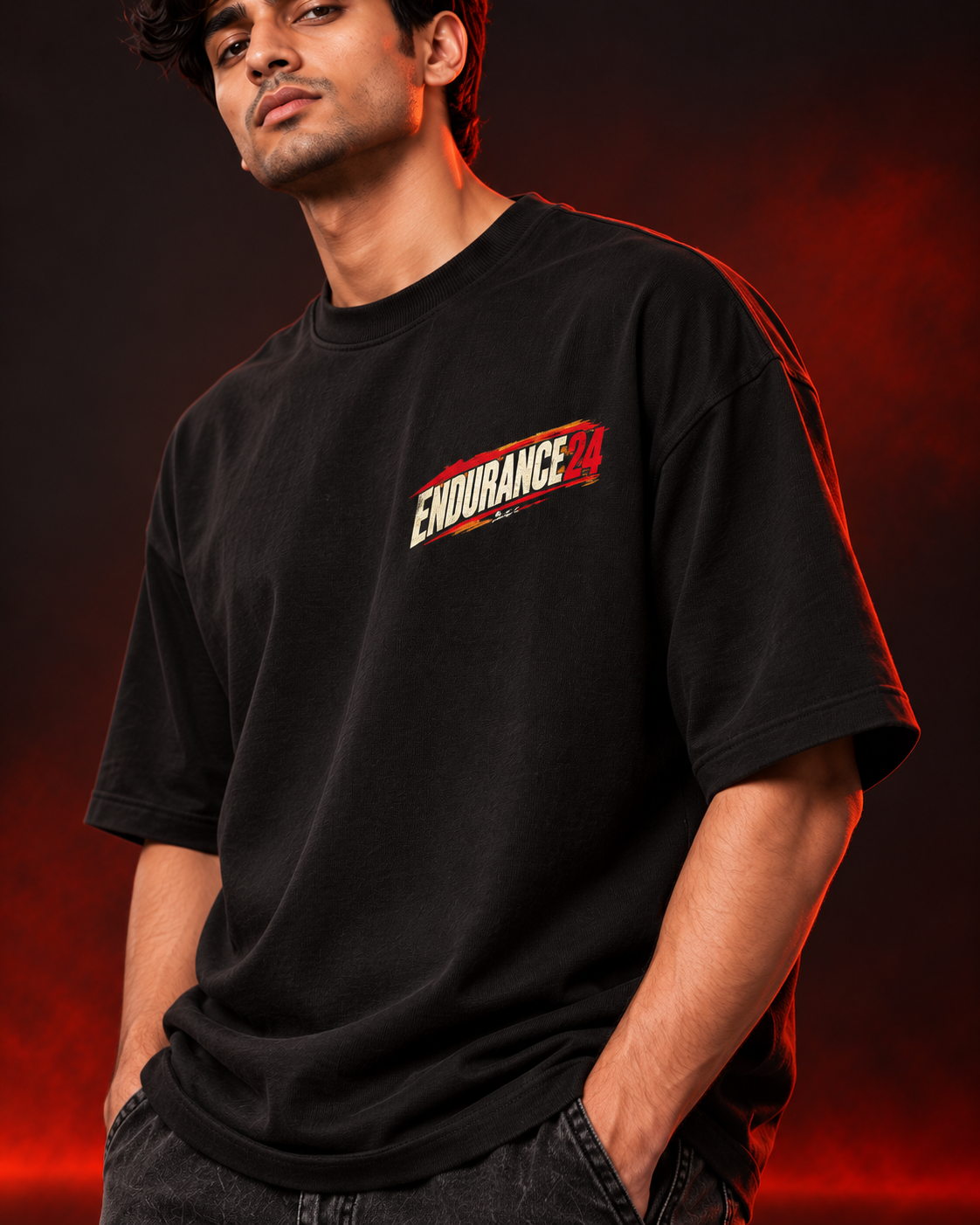 ENDURANCE 24 black oversized T-shirt — print detail