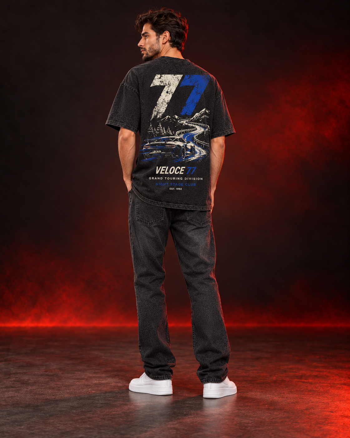 VELOCE 77 oversized t-shirt long back print