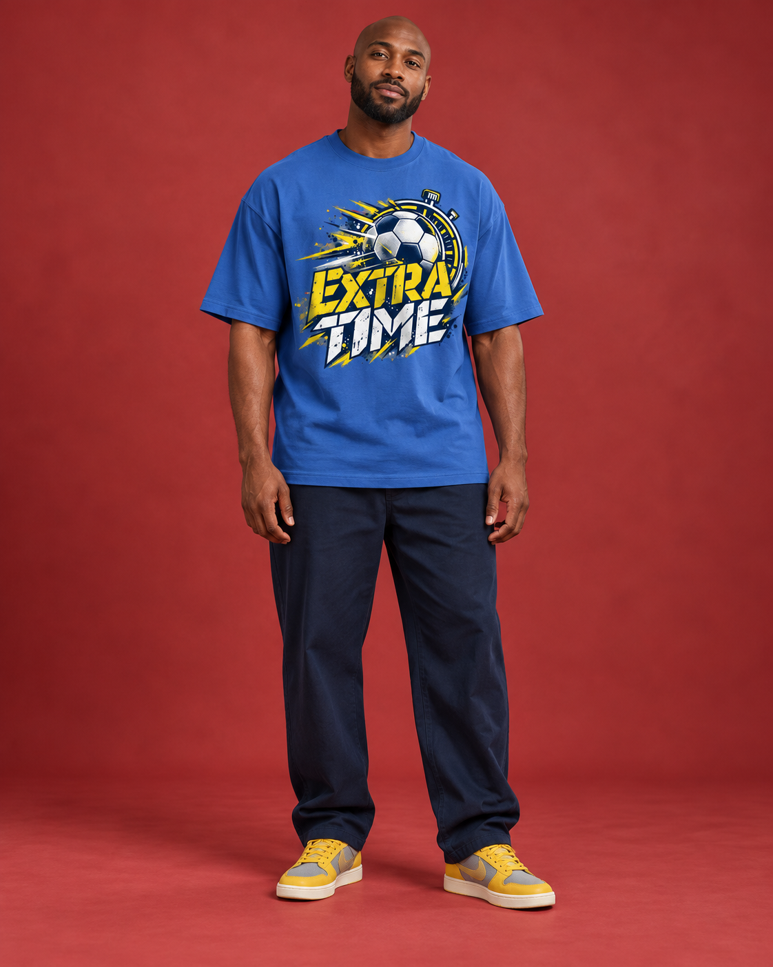 EXTRA TIME men's blue oversized football tee front