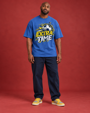 EXTRA TIME men's blue oversized football tee front