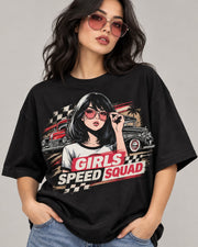 Girls Speed Squad women oversized black T-shirt print close-up