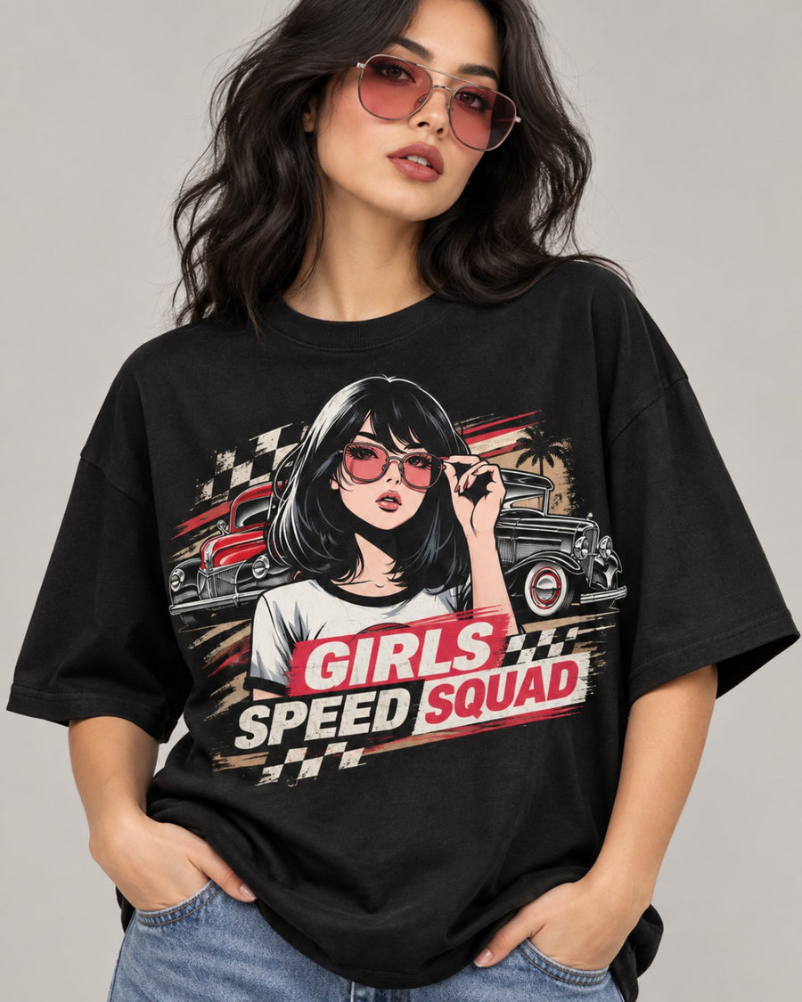 Girls Speed Squad women oversized black T-shirt print close-up