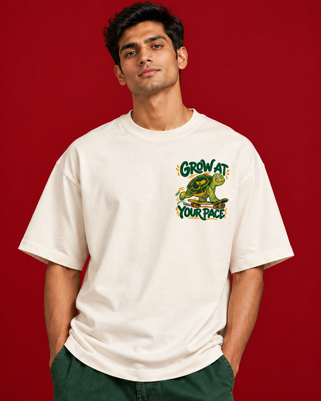 GROW AT YOUR PACE illustrated offwhite tee Close view