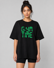 GYM TIME Women's Black Oversized T-Shirt Front View