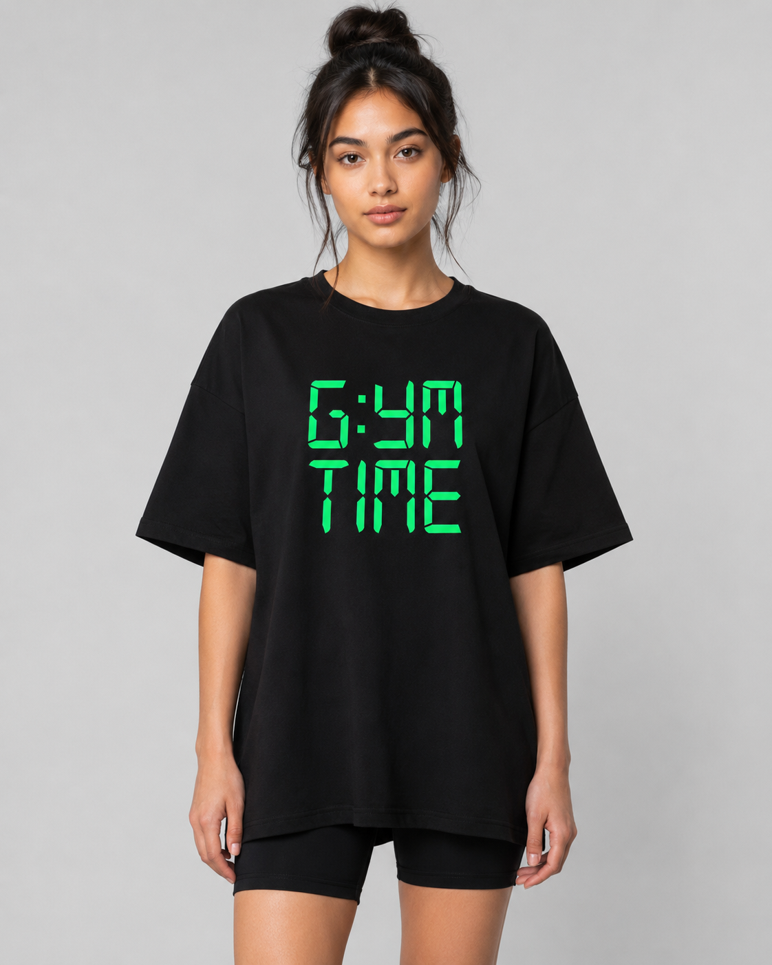 GYM TIME Women's Black Oversized T-Shirt Front View