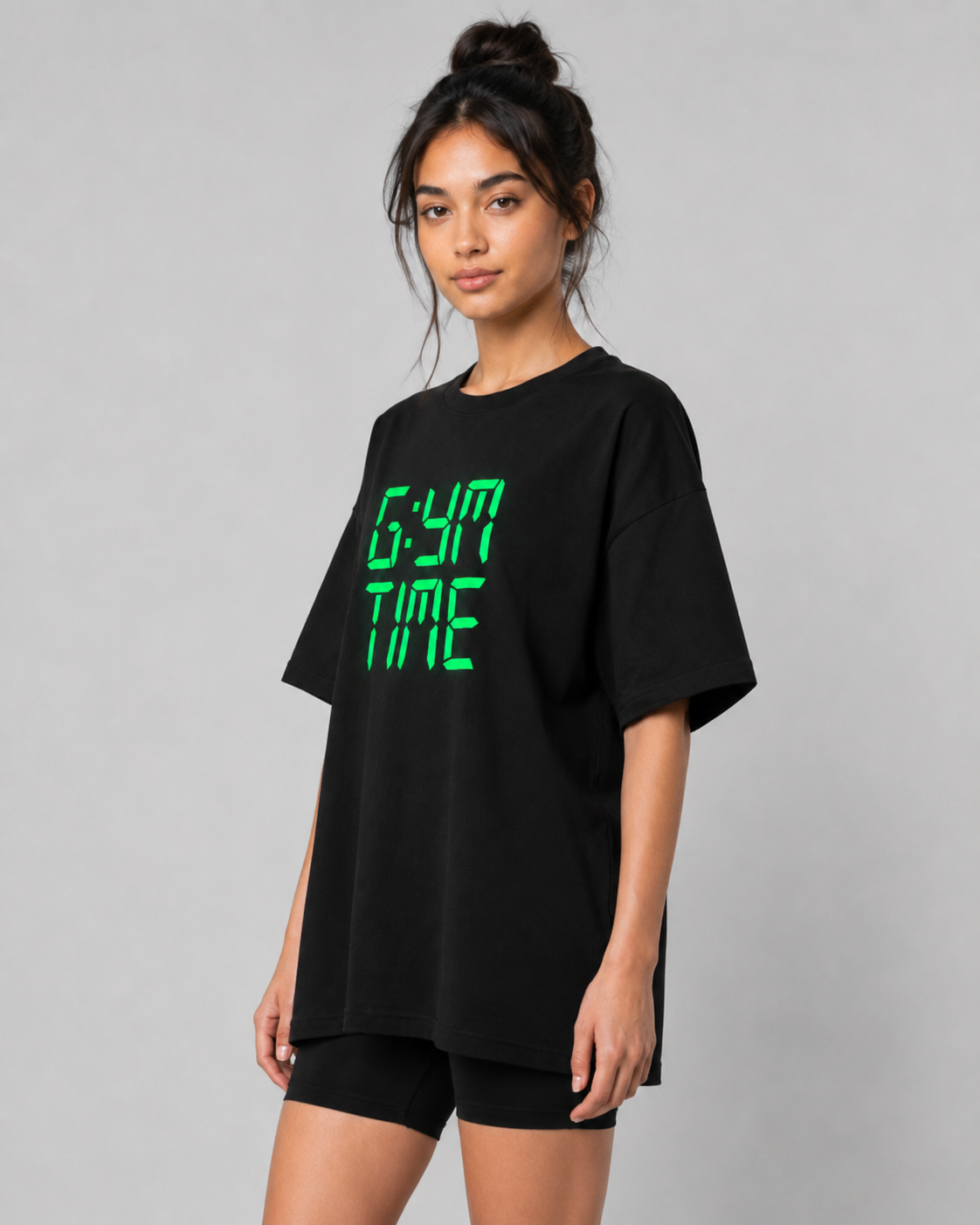 GYM TIME Women's Black Oversized T-Shirt Side View